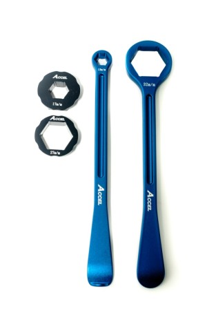 ACCEL KOMPLET ŁYŻEK DO OPON (23+24CM) ALU7075 KUTE Z KLUCZAMI 10,13,17,27,32 MM KOLOR NIEBIESKI (ŁYŻKA DO OPON)