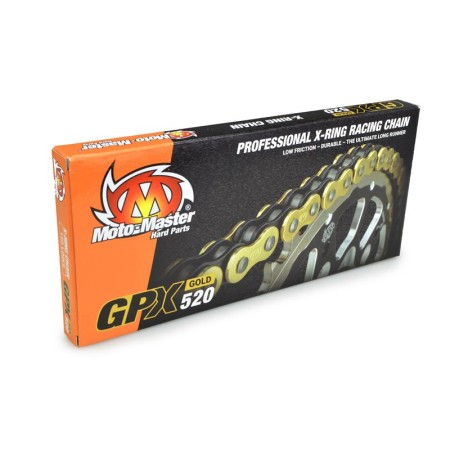 MOTOMASTER ŁAŃCUCH NAPĘDOWY GPX520G PROFESSIONAL MOTOCROSS / ENDURO RACING XRING CHAIN KOLOR ZŁOTY (120 OGNIW, ZAPINKA W ZESTAWIE)