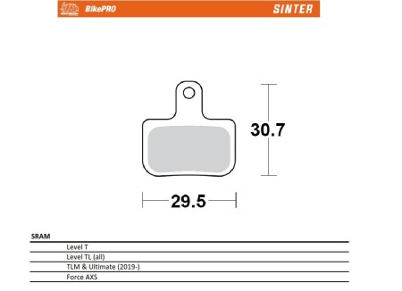 Obrazek dla: MOTOMASTER WYPRZEDAŻ BIKE PRO KLOCKI HAMULCOWE ROWEROWE SINTER METALICZNE PASUJE DO SRAM LEVEL T, LEVEL TL, TLM ULTIMATE (2019), FORCE AXS