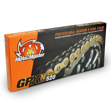 MOTOMASTER ŁAŃCUCH NAPĘDOWY GPXN520G PROFESSIONAL NARROW XRING MOTOCROSS / ENDURO RACING XRING CHAIN KOLOR ZŁOTY / CZARNY (120 OGNIW, ZAPINKA W ZESTAWIE)