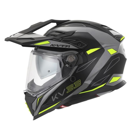 KAPPA 2024/12 KASK KV33 GRAPHIC WIZZARD ENDURO DUAL OFF ROAD Z SZYBĄ I BLENDĄ KOLOR CZARNY SZARY ŻÓŁTY FLUO MATT ROZMIAR 54 / XS (HOMOLOGACJA ECE 22R06)