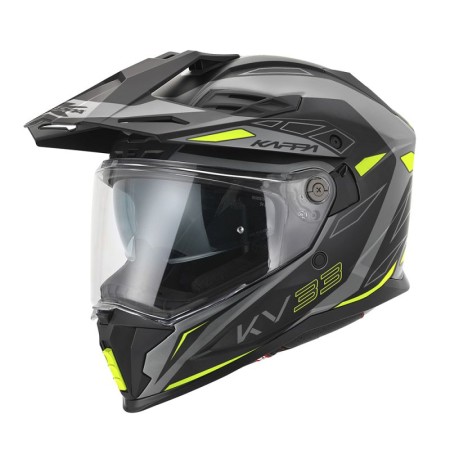 KAPPA 2024/12 KASK KV33 GRAPHIC WIZZARD ENDURO DUAL OFF ROAD Z SZYBĄ I BLENDĄ KOLOR CZARNY SZARY ŻÓŁTY FLUO MATT ROZMIAR 60 / L (HOMOLOGACJA ECE 22R06)