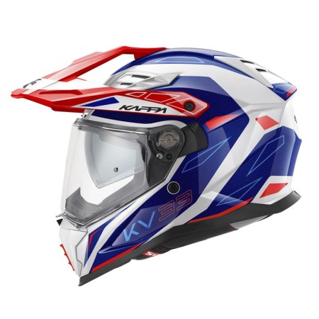 KAPPA 2024/12 KASK KV33 GRAPHIC WIZZARD ENDURO DUAL OFF ROAD Z SZYBĄ I BLENDĄ KOLOR BIAŁY CZERWONY NIEBIESKI ROZMIAR 63 / XXL (HOMOLOGACJA ECE 22R06)