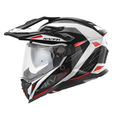 KAPPA 2024/12 KASK KV33 GRAPHIC WIZZARD ENDURO DUAL OFF ROAD Z SZYBĄ I BLENDĄ KOLOR CZARNY BIAŁY CZERWONY ROZMIAR 63 / XXL (HOMOLOGACJA ECE 22R06)