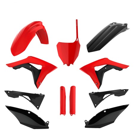POLISPORT KOMPLET PLASTIKÓW (FULL KIT) HONDA CRF 250R '18'21; CRF 450R '17'20 W ZESTAWIE TABLICA PRZEDNIA (8667200002) I OSŁONY AMORTYZARORÓW (8351900003) KOLOR CZERWONY CZARNY