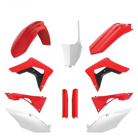 POLISPORT KOMPLET PLASTIKÓW (FULL KIT) HONDA CRF 250RX '19'21; CRF 450RX '17'20 W ZESTAWIE TABLICA PRZEDNIA (8667200002) I OSŁONY AMORTYZARORÓW (8351900003) KOLOR CZERWONY CZARNY