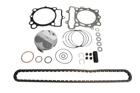 VERTEX 2025/02 ZESTAW NAPRAWCZY GÓRY SILNIKA KAWASAKI KX 250 F (KXF250) '21'22 (STD. + 0.01MM = 77.96MM) (14.1:1) (TŁOK, USZCZELKI TOPEND, ŁAŃCUSZEK ROZRZĄDU)