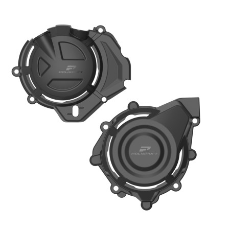 Obrazek dla: POLISPORT ZESTAW OSŁONA POKRYWY (DEKLA) ALTERNATORA ORAZ OSŁONA POKRYWY SPRZĘGŁA (IBEX) CF MOTO 450MT '24'25 KOLOR CZARNY