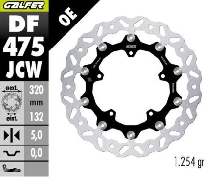 GALFER TARCZA HAMULCOWA PRZÓD YAMAHA MT10 '17; YZF R6 '17'23; YZFR9 '25; FZ 1 '06'; YZFR1 '04'23; V MAX 1700 '09 (WAVE FLOATING) (320X132X5MM)