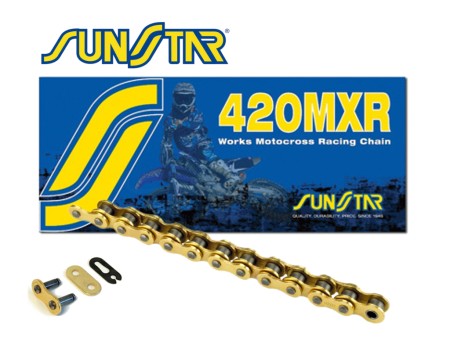 SUNSTAR ŁAŃCUCH NAPĘDOWY 420MXR130G (420NZ3) MOTOCROSS DO 150 CCM (KOLOR ZŁOTY) (22,2KN) OTWARTY + ZAPINKA  MADE IN JAPAN  OFERTA SPECJALNA