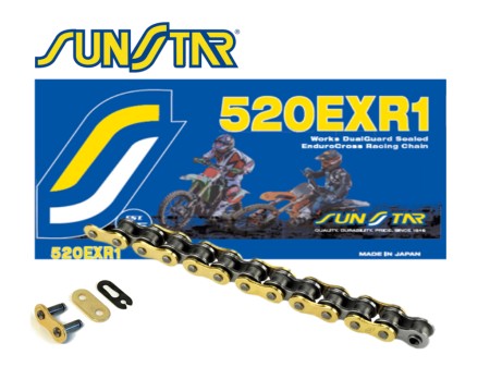 SUNSTAR ŁAŃCUCH NAPĘDOWY 520EXR1118G ENDURO DO 450 CCM (DG RING) KOLOR ZŁOTY (520VT2) OTWARTY + ZAPINKA (520EXR1118G)  MADE IN JAPAN  OFERTA SPECJALNA