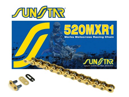 SUNSTAR ŁAŃCUCH NAPĘDOWY 520MXR1122G MOTOCROSS DO 500 CCM, KOLOR ZŁOTY (35,6KN) (520ERT3) OTWARTY + ZAPINKA  MADE IN JAPAN  OFERTA SPECJALNA