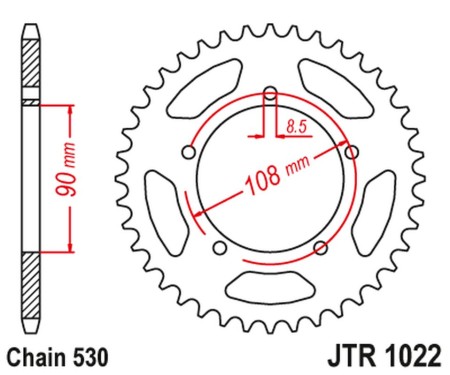 JT ZĘBATKA TYLNA 1022 40 DUCATI 500 DESMO/ SL '7984'; 750 F1 '8588'; 900 S2 '8385' CAGIVA 350/650 ALAZZURRA SPORTS '8588' (102240JT) (ŁAŃC. 530) NA ZAMÓWIENIE