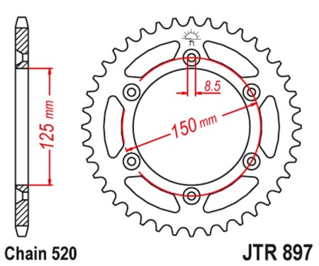 JT ZĘBATKA TYLNA 899 53 KTM EXC/SX/EXCF 200/250/300/400/450/530 (89953JT) (ŁAŃC. 520)