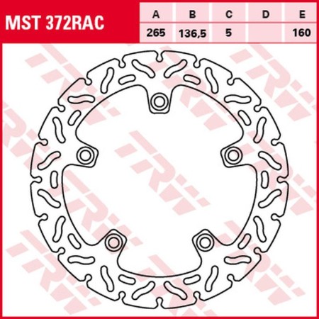 TRW ZF TARCZA HAMULCOWA TYŁ BMW F 650/800GS/ADV '08' F 700GS '13, F 800R '09, F 750/850GS '18, S 1000XR '15'19, K 1200R/S '05'09, R 1200GS/ADV/R/RT/HP2 '04'13, RNINE T '13, R 1200S/ST '05'08, K 1300R/S '09'15 (265X136X5MM) WAVE