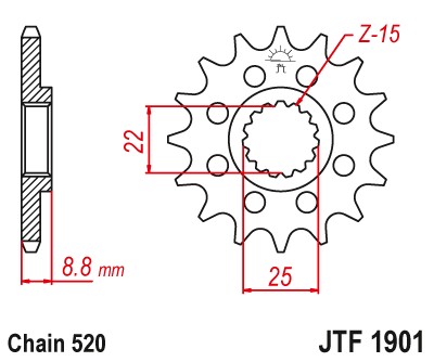 Obrazek dla: JT ZĘBATKA PRZEDNIA Z GUMĄ 1248 13 KTM SX/EXC '91'25, BETA, GASGAS, HUSQVARNA (124813RB) (ŁAŃC. 520)