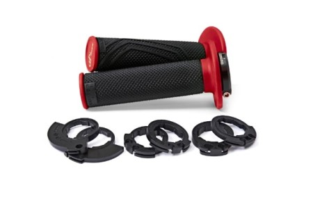 DOMINO MANETKI (GRIPY) OFF ROAD DLOCK 2T / 4T (Z ADAPTERAMI ROLGAZU  KTM, HUSQVARNA, GASGAS, HONDA, KAWASAKI, SUZUKI, YAMAHA I INNE) KOLOR CZARNY/CZERWONY