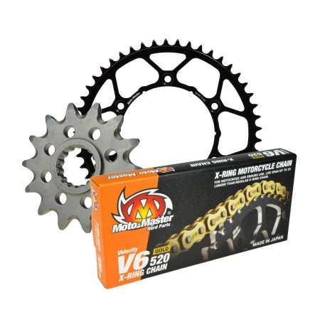 Obrazek dla: MOTOMASTER ZESTAW NAPĘDOWY KOMPLETNY KTM/HUSQVARNA/GASGAS 13/50/120 ŁAŃCUCH V6520G XRING GOLD  ZŁOTY (MADE IN JAPAN) (M610121113+M620071150+M652003)