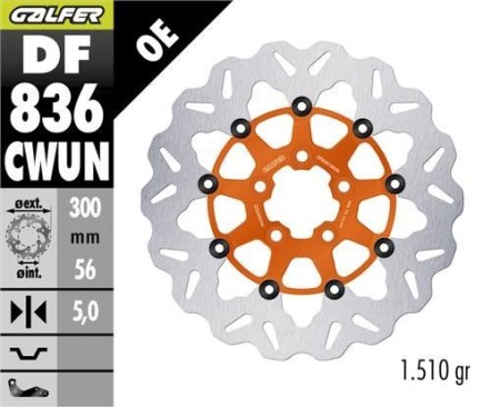 Obrazek dla: GALFER TARCZA HAMULCOWA TYŁ HARLEYDAVIDSON (300X56X5) PŁYWAJĄCA KOLOR POMARAŃCZOWY