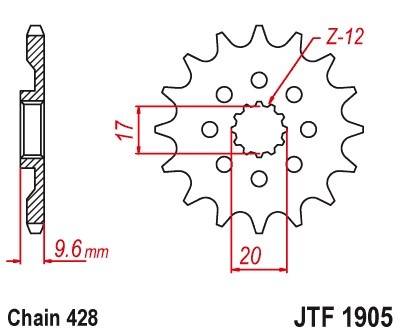 Obrazek 2 dla: JT Zębatka przednia Racing JTF190514z rozmiar 428 KTM SX85 Husqvarna TC85 Gas Gas MC85 1824