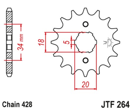 Obrazek 2 dla: JT Zębatka przednia JTF26417Z rozmiar 428 Yamaha DT Honda CB CLR XLR XR Derbi Senda Kymco Maxxer Pulsar Quannon 50/125