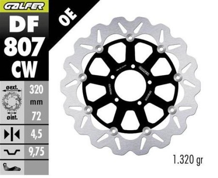 Obrazek dla: GALFER TARCZA HAMULCOWA PRZÓD DUCATI DIAVEL 1200 '11; HYPERMOTARD 939/950 '13; MONSTER 796/797/821/1200 '10; MULTISTRADA 937/950/1200 '10; X DIAVEL 1260 '19 (WAVE FLOATING) (320X72X4,5MM)