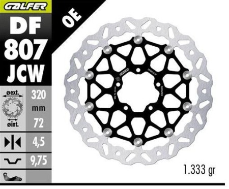 Obrazek dla: GALFER TARCZA HAMULCOWA PRZÓD DUCATI DIAVEL 1200 '11; HYPERMOTARD 939/950 '13; MONSTER 796/797/821/1200 '10; MULTISTRADA 937/950/1200 '10; X DIAVEL 1260 '19 (WAVE FLOATING) (320X72X4,5MM)