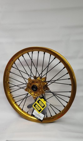 Obrazek dla: HAAN WHEELS (EXCEL) KOMPLETNE KOŁO PRZEDNIE 21 CALI 21 x 1.85 (OBRĘCZ EXCEL) YAMAHA XTZ 700 TENERE (690) '20, ZŁOTA OBRĘCZ / CZARNE SZPRYCHY / ZŁOTA PIASTA / CZARNE NYPLE (NA ZAMÓWIENIE)