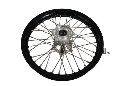 Obrazek dla: REX WHEELS KOMPLETNE KOŁO TYLNE REX 18 CALI 18 X 2,15 CZARNA FELGA / SREBRNA PIASTA / SREBRNE SZPRYCHY / SREBRNE NYPLE (OŚ 22 MM) DO KTM SX / SXF '23'26 , EXC / EXCF '24'26 , HUSQVARNA TC / FC '23'26 , FE / TE '24'26 , GAS GAS EC / MC 3X ŁOŻYSKO