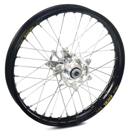 Obrazek dla: REX WHEELS KOMPLETNE KOŁO TYLNE REX 19 CALI 19 X 2,15 CZARNA FELGA / SREBRNA PIASTA / SREBRNE SZPRYCHY / SREBRNE NYPLE (OŚ 22 MM) DO KTM SX / SXF '23'26 , HUSQVARNA FC / TC '23'26 (HIGH 3X ŁOŻYSKO)