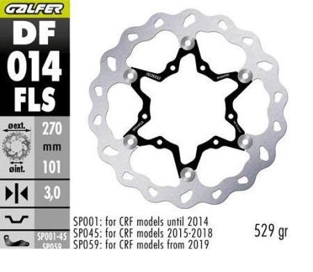 Obrazek dla: GALFER TARCZA HAMULCOWA PRZÓD HONDA CR125R CR250R 9507 CR500 9500, CRF250R CRF450R 2002 WAVE (270X101X3MM) (OVERSIZE 270)